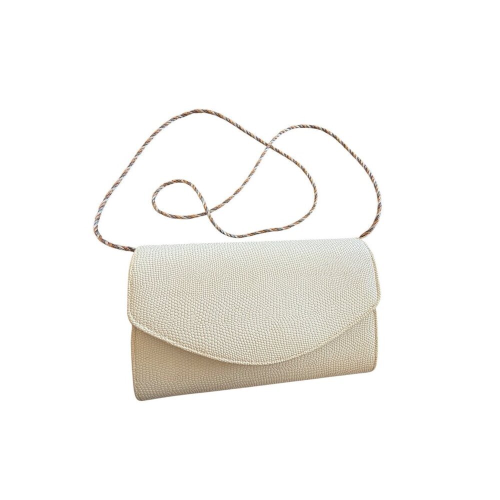 Delill Womens Clutch Stingray-like Pattern Cream Rectangular Flap Strap Vintage